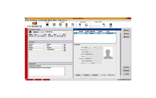 Pridento VMS Besuchermanagement Software - Screenshot